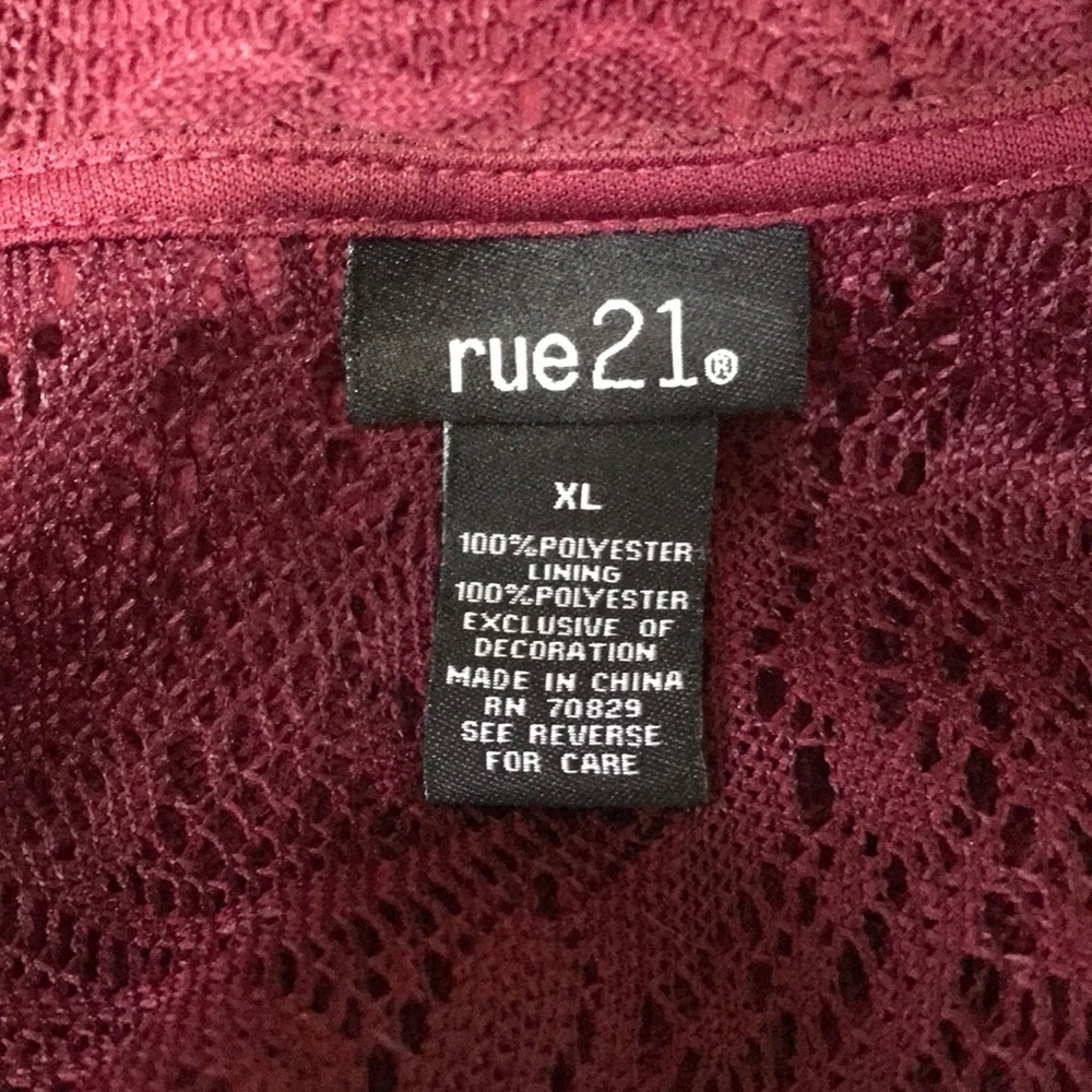 RUE21 Burgundy Lace Cut Out (Waist & Back) Skater Dress w/Side Zipper—Sz XL - Picture 3 of 13